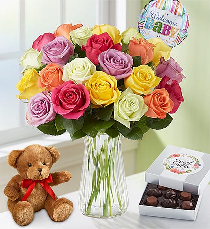 New Baby Celebration Assorted Roses, 12-24 Stems